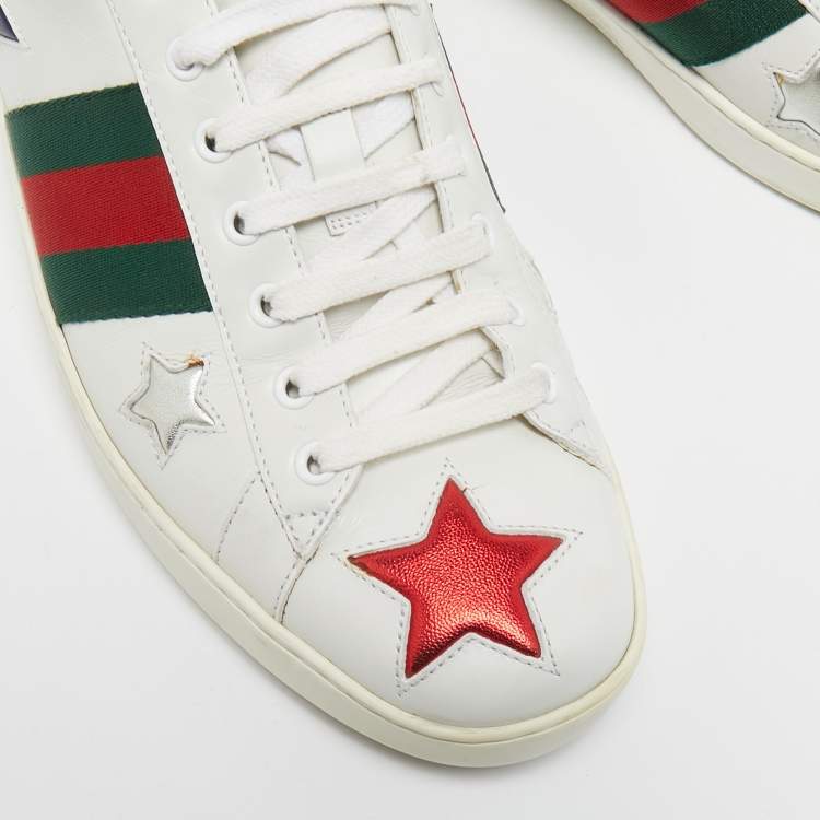 Pre Owned Gucci White Leather Ace Web Low Top Sneakers Size 45
