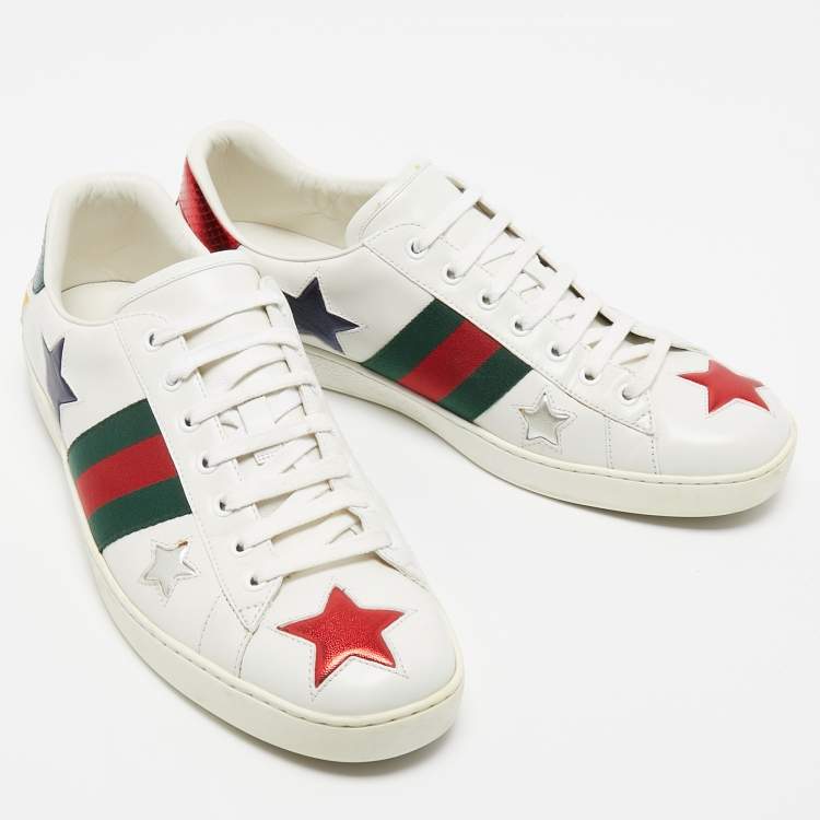 Pre Owned Gucci White Leather Ace Web Low Top Sneakers Size 45