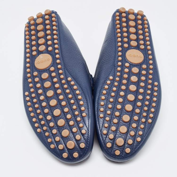Pre Owned Gucci Blue Leather Web Horsebit Detail Slip On Loafers Size 44