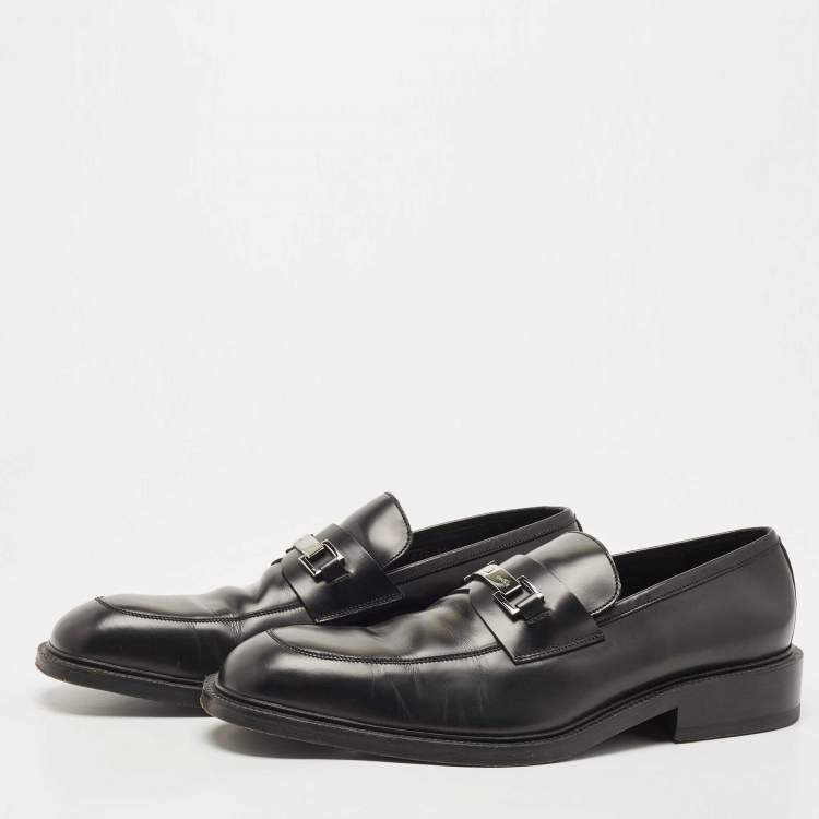 Pre Owned Gucci Black Leather Horsebit Slip On Loafers Size 44.5