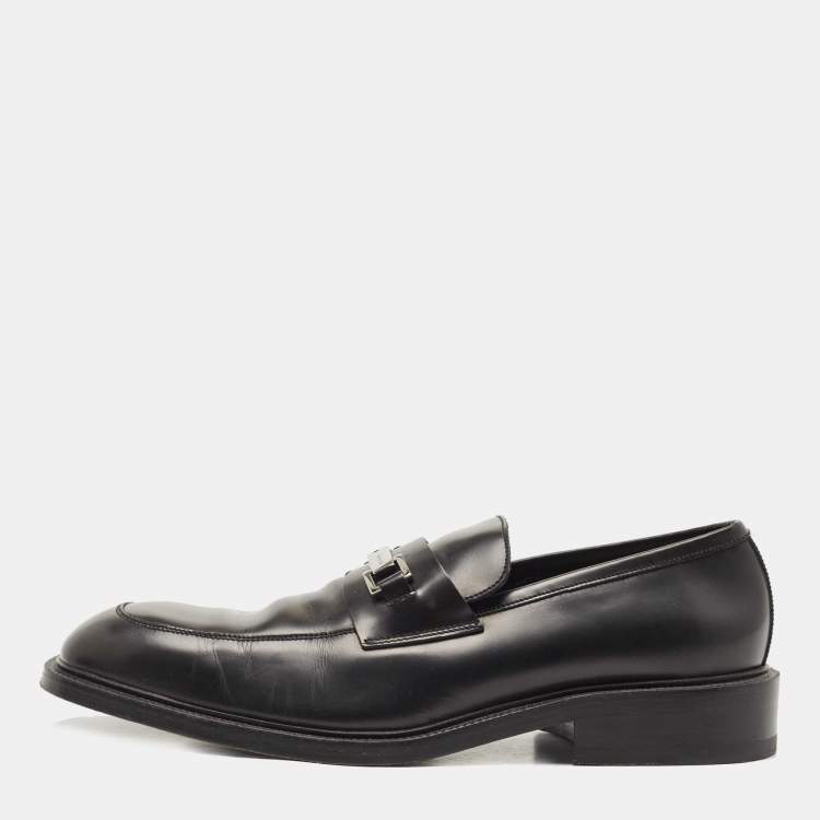 Pre Owned Gucci Black Leather Horsebit Slip On Loafers Size 44.5