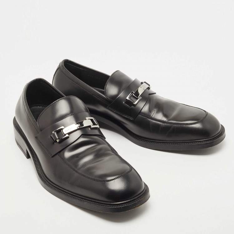 Pre Owned Gucci Black Leather Horsebit Slip On Loafers Size 44.5