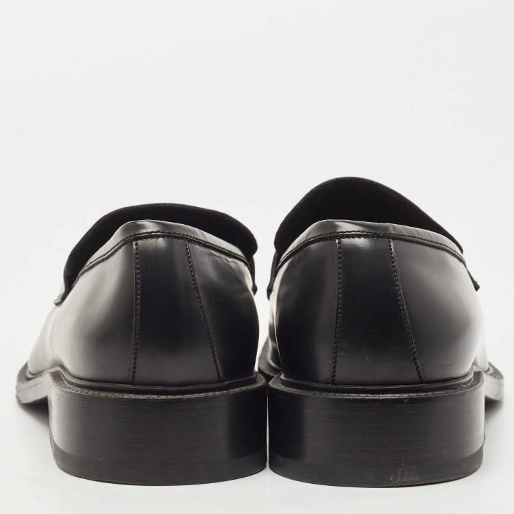 Pre Owned Gucci Black Leather Horsebit Slip On Loafers Size 44.5