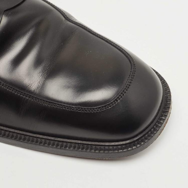 Pre Owned Gucci Black Leather Horsebit Slip On Loafers Size 44.5