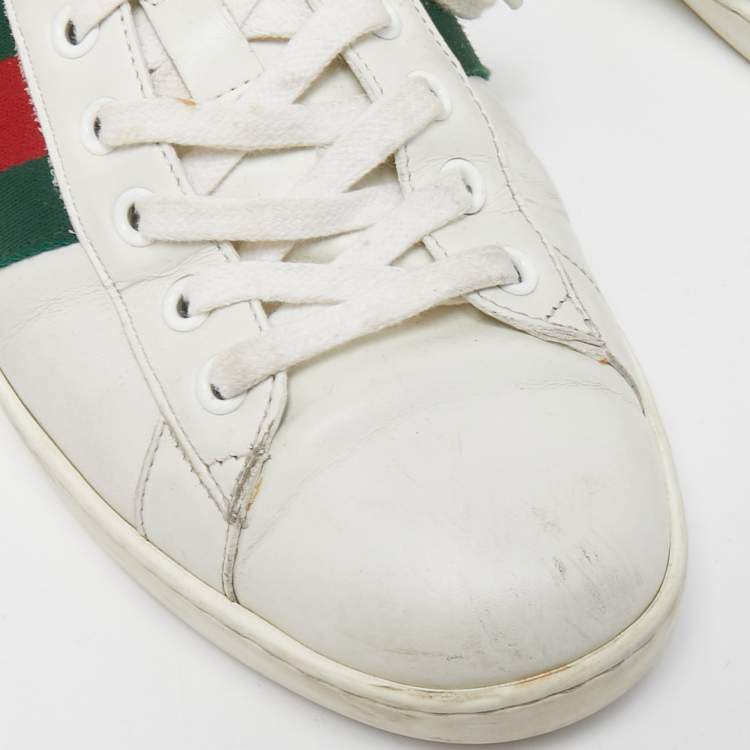 Pre Owned Gucci White Leather Embroidered Bee Ace Sneakers Size 42.5
