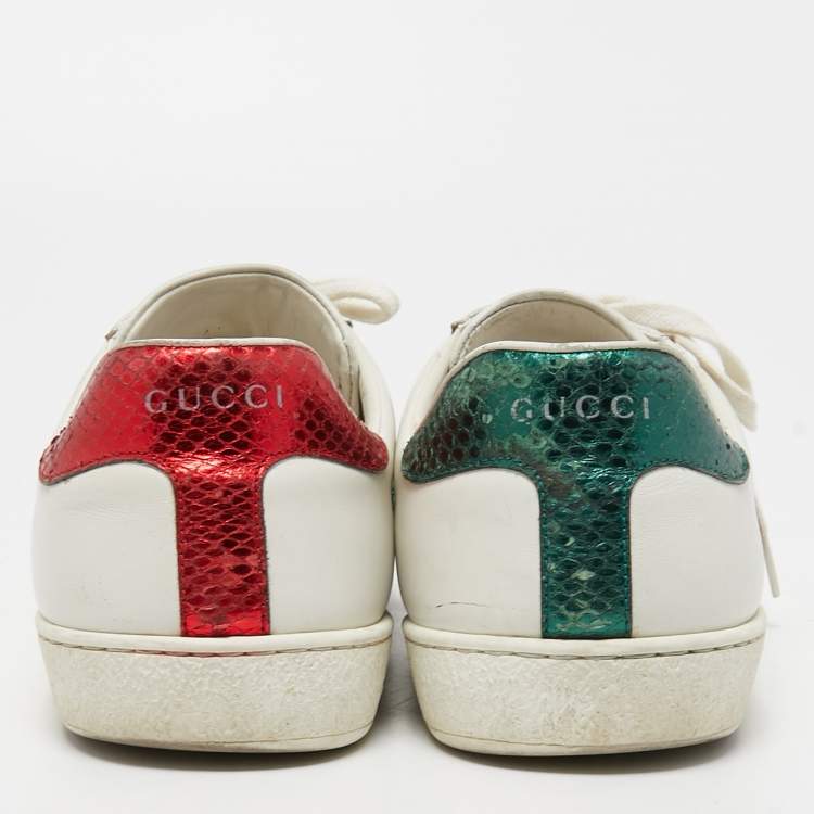 Pre Owned Gucci White Leather Embroidered Bee Ace Sneakers Size 42.5