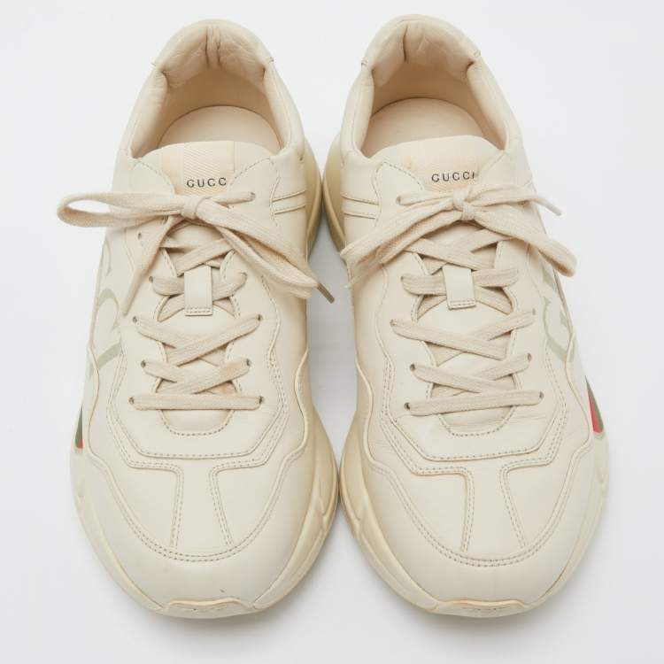 Pre Owned Gucci Beige Leather Rhyton Vintage Logo Low Top Sneakers Size 43