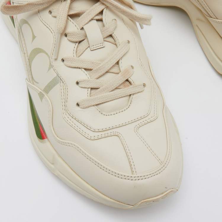 Pre Owned Gucci Beige Leather Rhyton Vintage Logo Low Top Sneakers Size 43