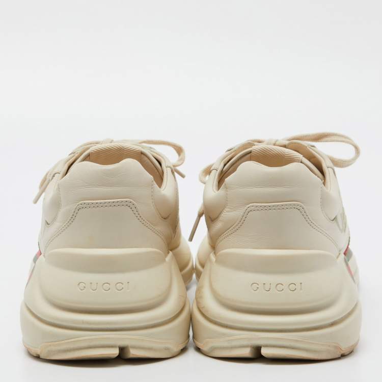 Pre Owned Gucci Beige Leather Rhyton Vintage Logo Low Top Sneakers Size 43