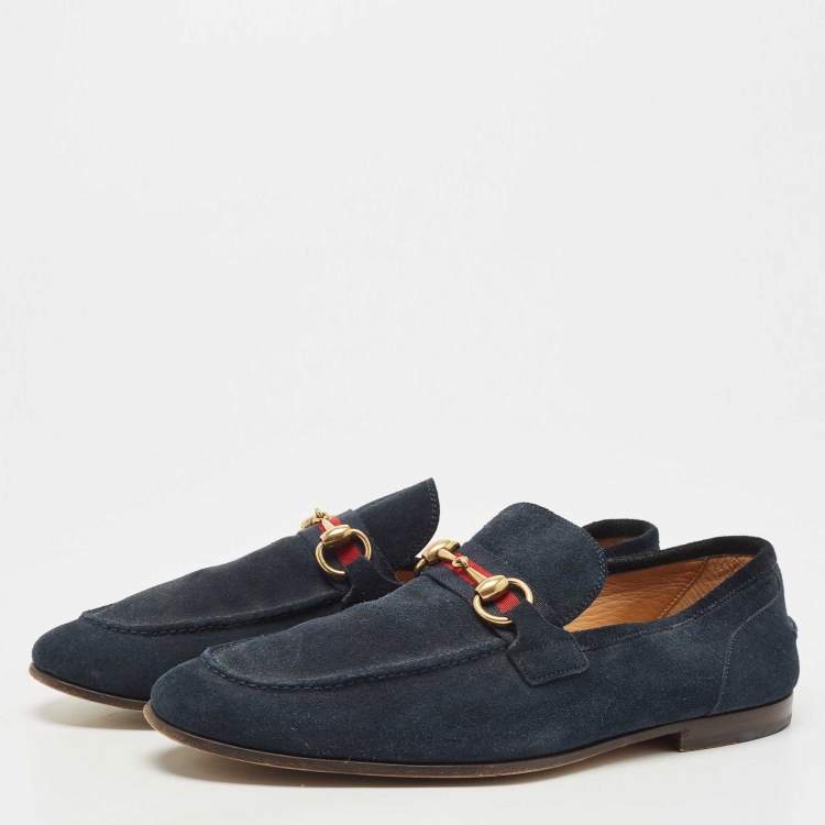 Navy Blue Suede Web Horsebit Loafers Size 41 Gucci | TLC