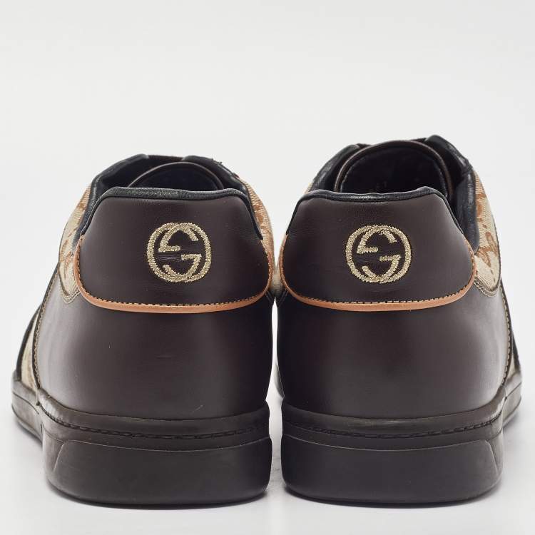 Pre Owned Gucci Brown/Beige GG Canvas and Leather Low Top Sneakers Size 43