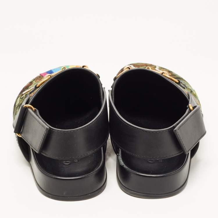 Pre Owned Gucci Multicolor Fabric and Leather Horsebit River Slingback Sandals Size 43