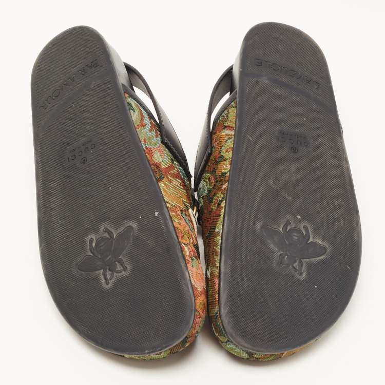Pre Owned Gucci Multicolor Fabric and Leather Horsebit River Slingback Sandals Size 43