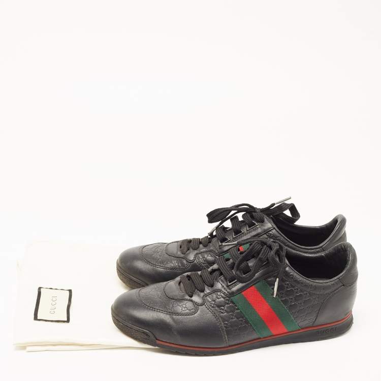 Gucci Black Microguccissima Leather Web Low Top Sneakers Size 40.5