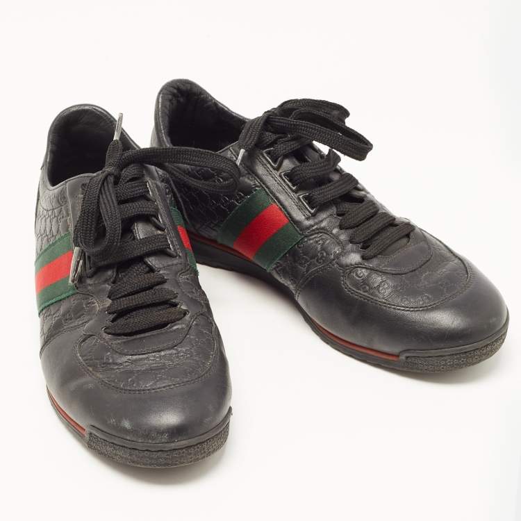 Gucci Black Microguccissima Leather Web Low Top Sneakers Size 40.5