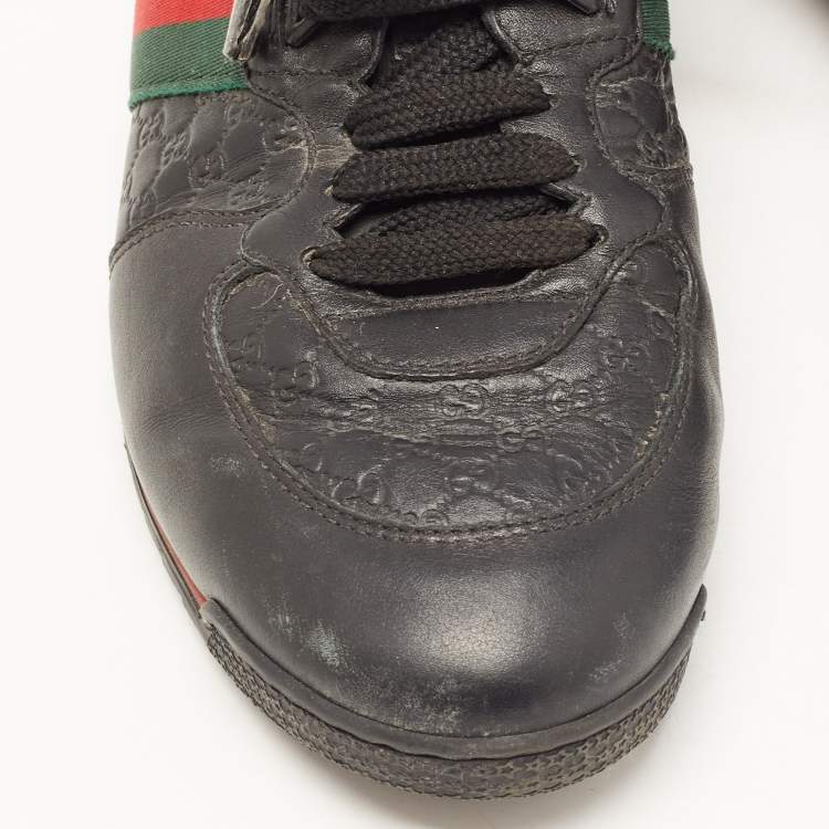 Gucci Black Microguccissima Leather Web Low Top Sneakers Size 40.5