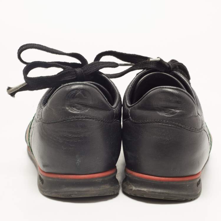 Gucci Black Microguccissima Leather Web Low Top Sneakers Size 40.5