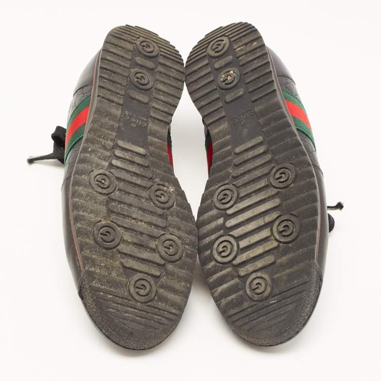 Gucci Black Microguccissima Leather Web Low Top Sneakers Size 40.5