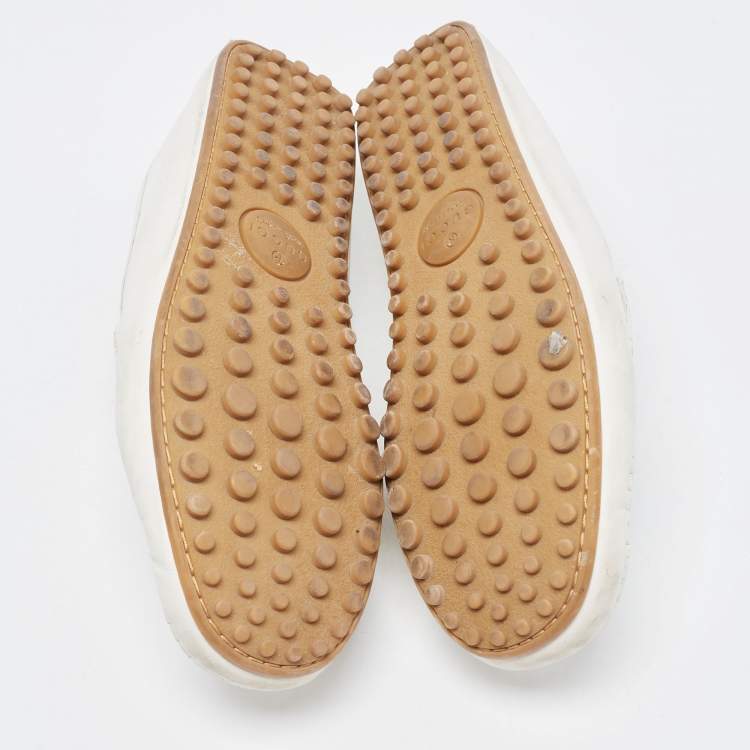 Pre Owned Gucci White Leather Horsebit Web Loafers Size 42
