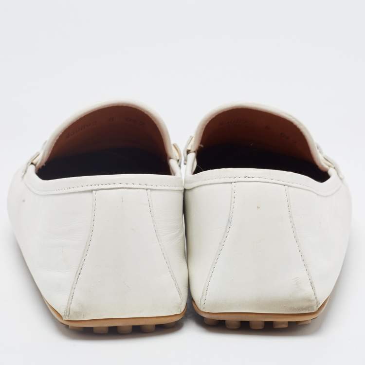 Pre Owned Gucci White Leather Horsebit Web Loafers Size 42