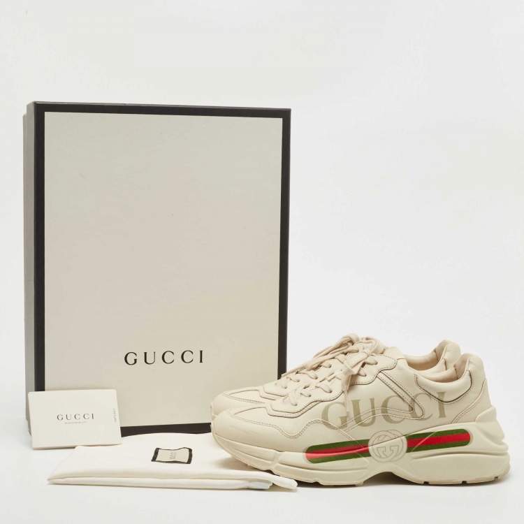 Pre Owned Gucci Cream Leather Rhyton Low Top Sneakers Size 41.5