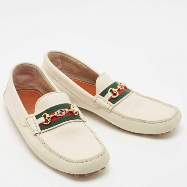 Pre Owned Gucci Cream Leather Horsebit Loafers Size 43.5