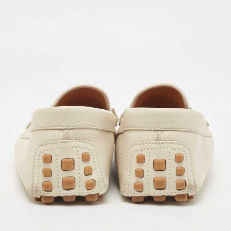 Pre Owned Gucci Cream Leather Horsebit Loafers Size 43.5