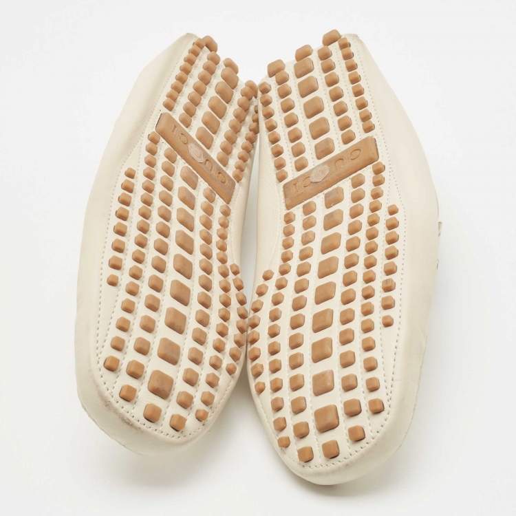 Pre Owned Gucci Cream Leather Horsebit Loafers Size 43.5
