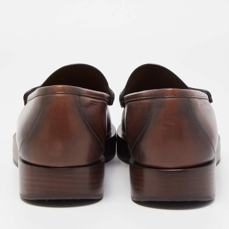 Pre Owned Gucci Brown Leather 1953 Horsebit Loafers Size 45