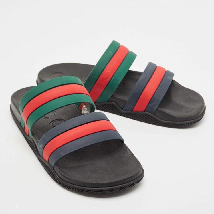 Pre Owned Gucci Multicolor Rubber Agrado Two Strap Sandals Size 47