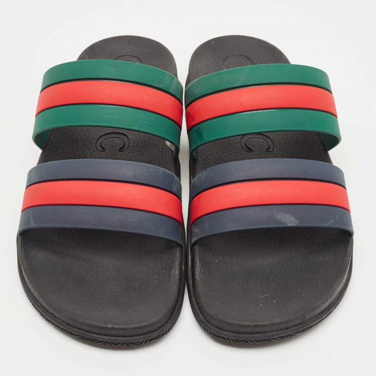 Pre Owned Gucci Multicolor Rubber Agrado Two Strap Sandals Size 47