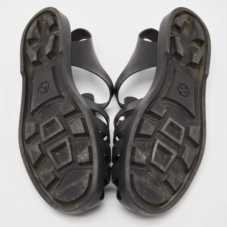 Pre Owned Gucci Black Rubber Tiger Head Caged Sandals Size 43