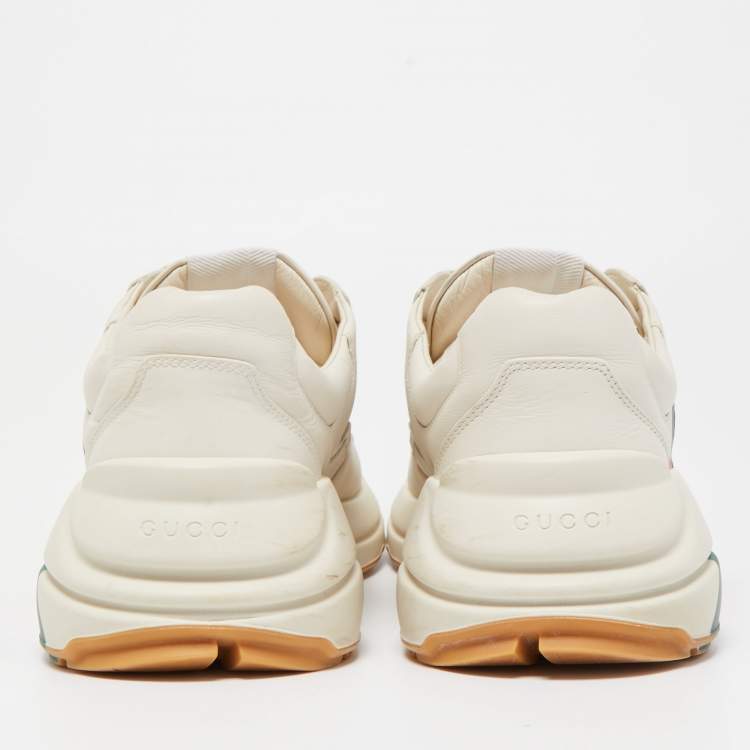 Pre Owned Gucci Cream Leather Rhyton Web Print Low Top Sneakers Size 44