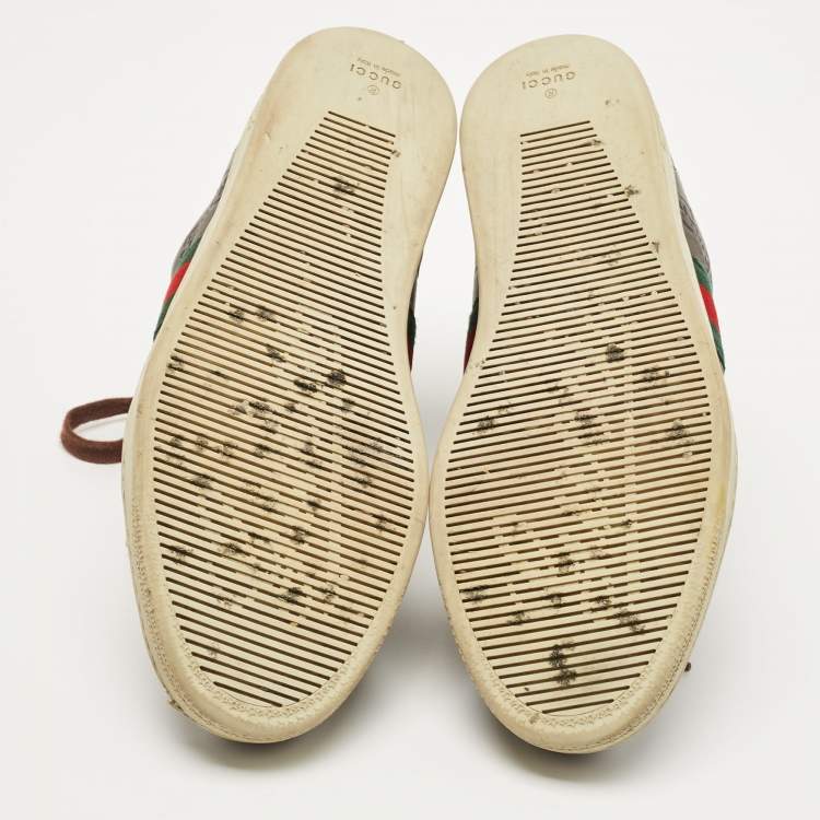 Pre Owned Gucci Brown Guccissima Leather Web High Top Sneakers Size 40