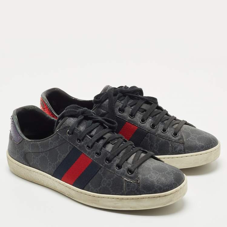 Pre Owned Gucci Black GG Supreme Canvas Ace Low Top Sneakers Size 42