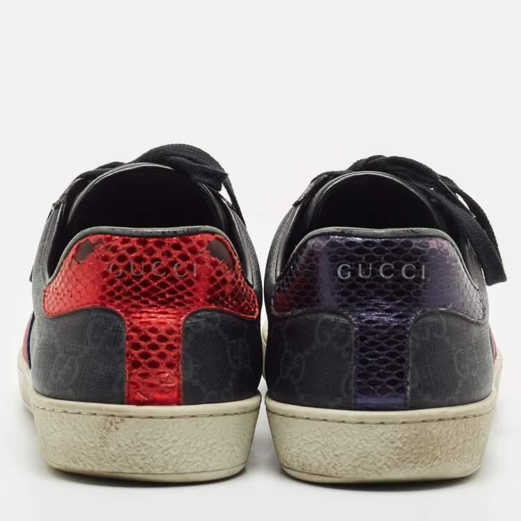 Pre Owned Gucci Black GG Supreme Canvas Ace Low Top Sneakers Size 42