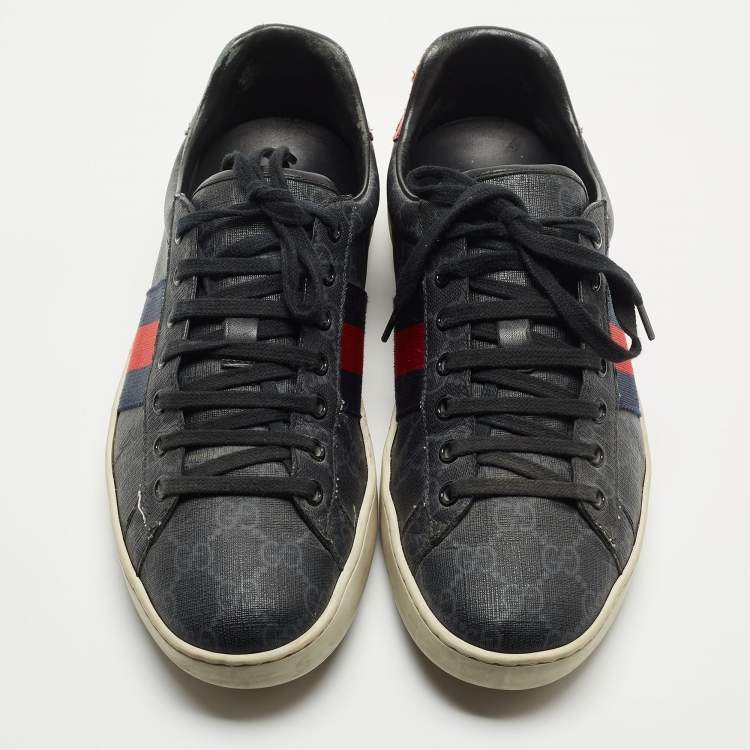 Pre Owned Gucci Black GG Supreme Canvas Ace Low Top Sneakers Size 42