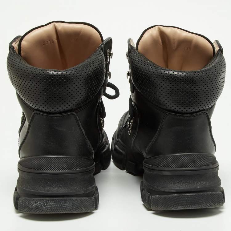 Pre Owned Gucci Black Leather and Suede Flashtrek Ankle Boots Size 45.5