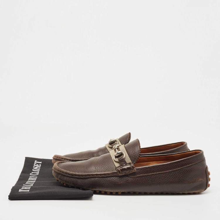 Pre Owned Gucci Brown Leather Horsebit Loafers Size 43