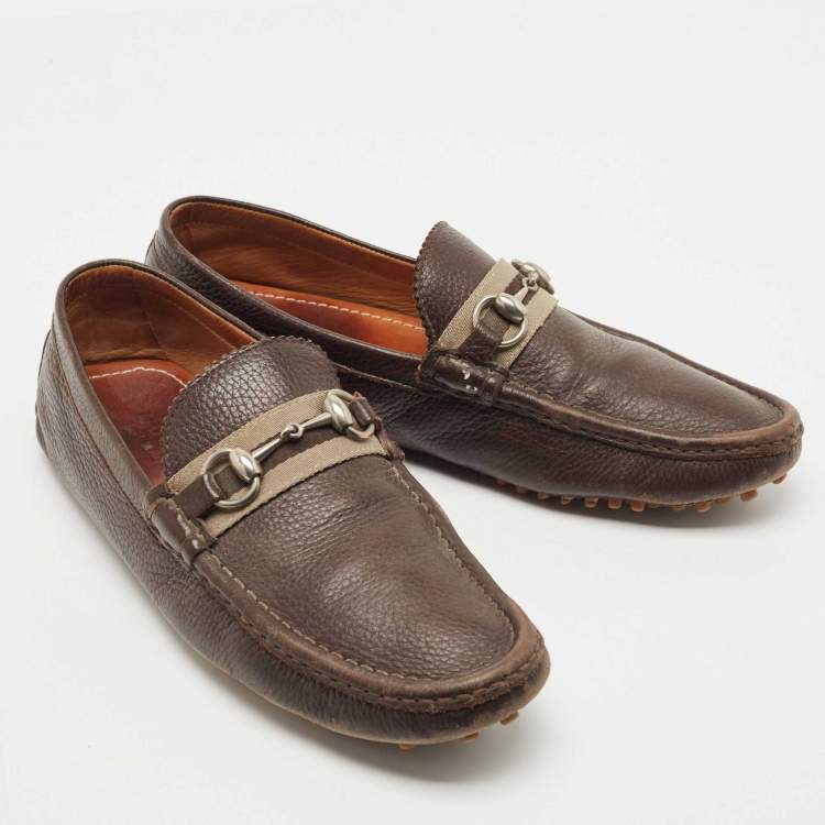 Pre Owned Gucci Brown Leather Horsebit Loafers Size 43