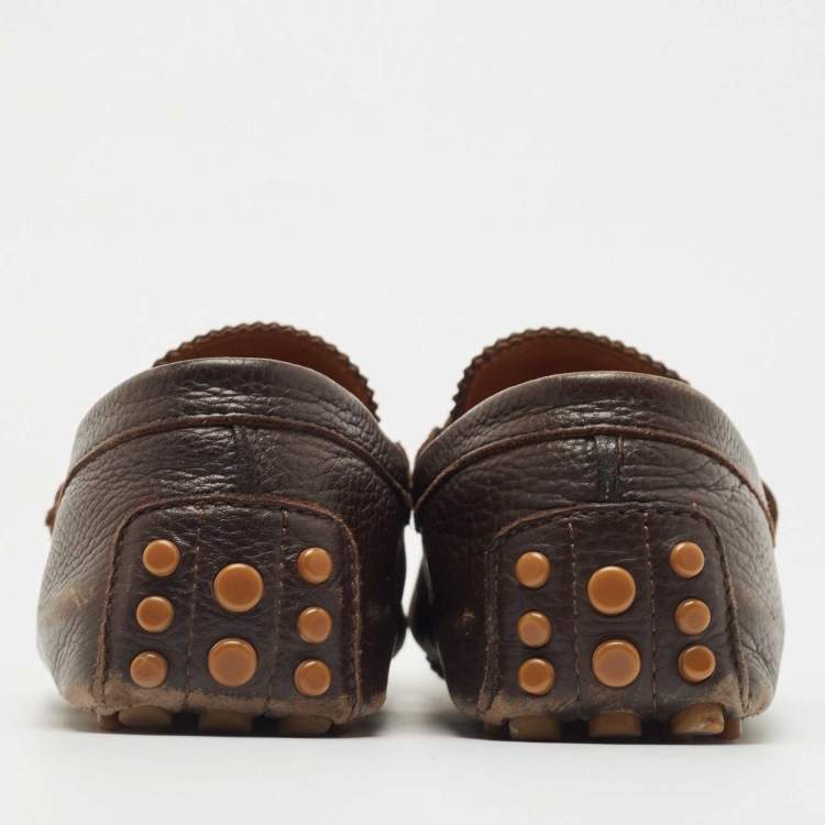 Pre Owned Gucci Brown Leather Horsebit Loafers Size 43