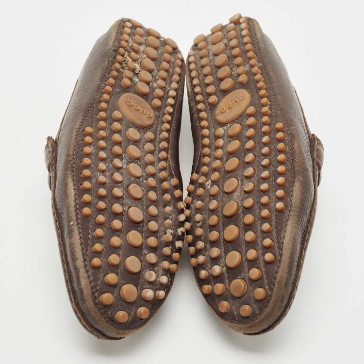 Pre Owned Gucci Brown Leather Horsebit Loafers Size 43