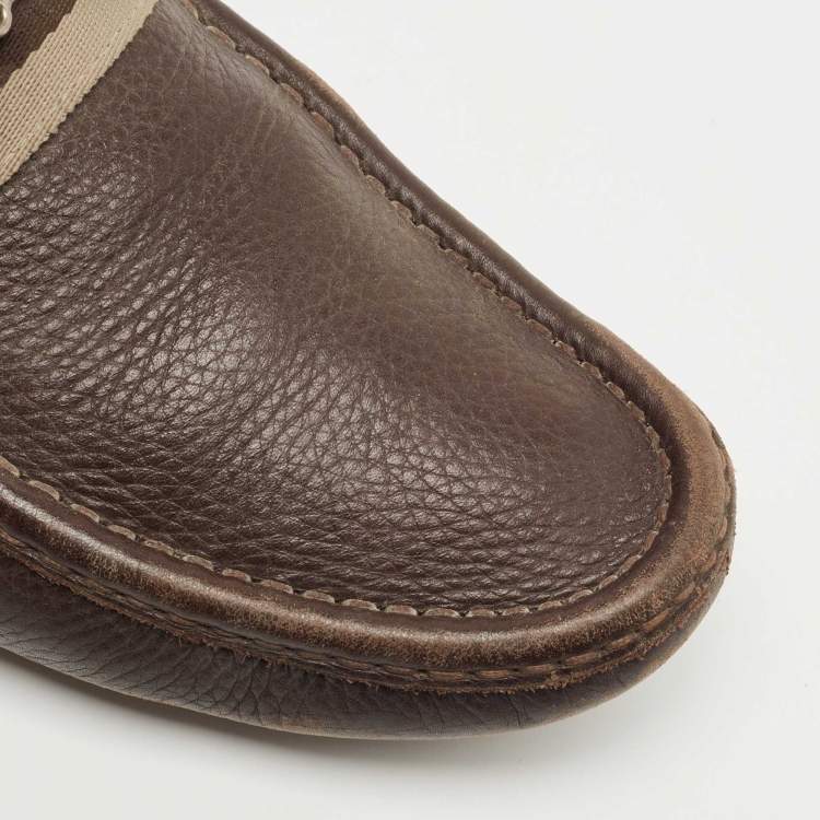 Pre Owned Gucci Brown Leather Horsebit Loafers Size 43