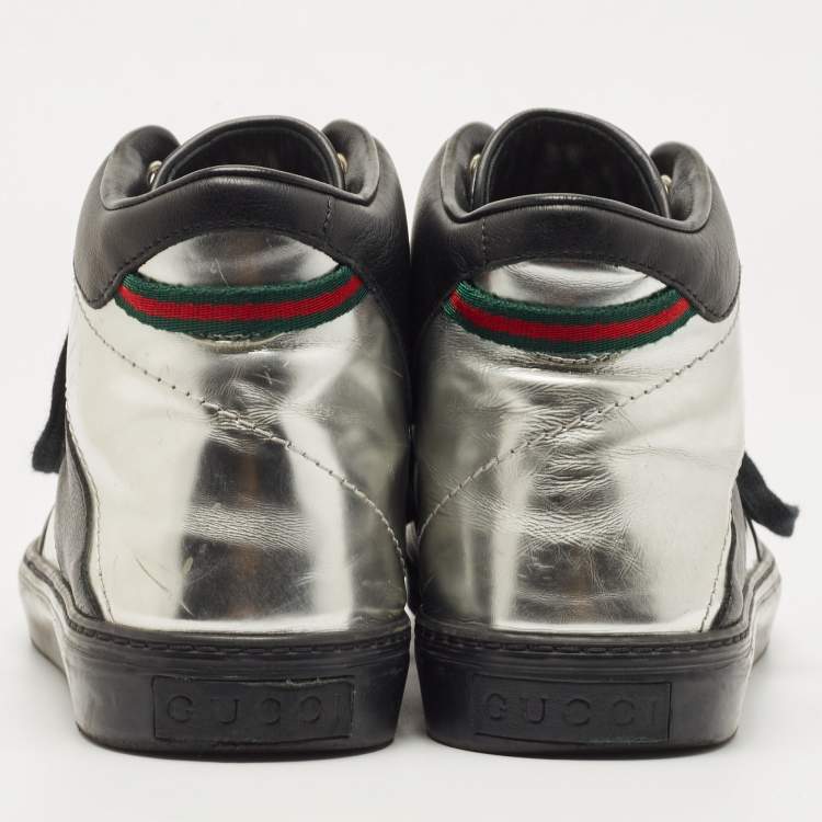 Pre Owned Gucci Black/Silver Leather Ayoyo High Top Sneakers Size 43.5