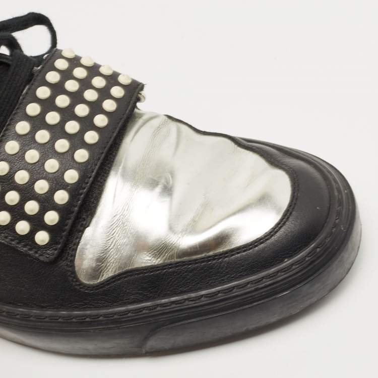 Pre Owned Gucci Black/Silver Leather Ayoyo High Top Sneakers Size 43.5