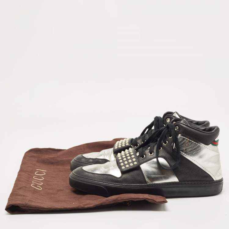 Pre Owned Gucci Black/Silver Leather Ayoyo High Top Sneakers Size 43.5