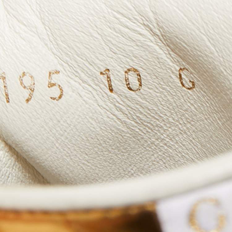 Pre Owned Gucci White/Gold Leather Lace Up High Top Sneakers Size 44