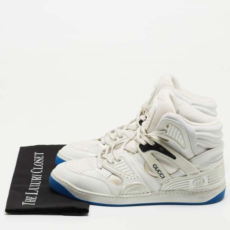 Pre Owned Gucci White Leather Basketball High Top Sneakers Size 43