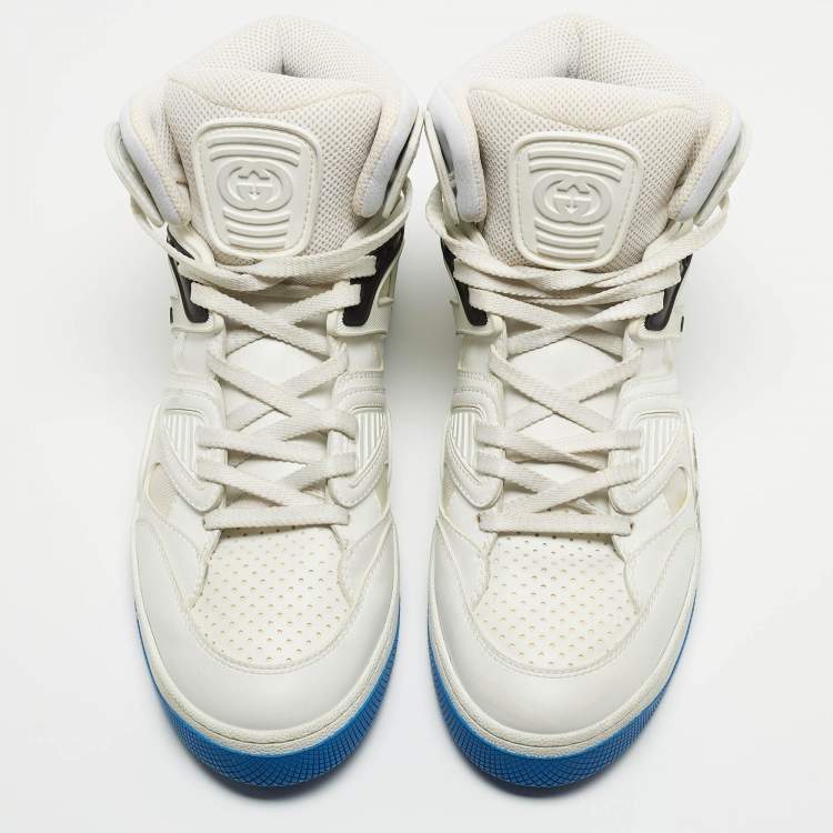 Pre Owned Gucci White Leather Basketball High Top Sneakers Size 43