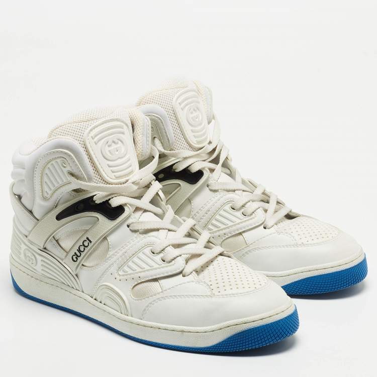 Pre Owned Gucci White Leather Basketball High Top Sneakers Size 43